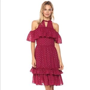 Ella Moon Ruffled Cold Shoulder Dress Beet Red L